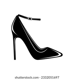 Icono de silueta negra de tacones altos vectoriales. Ilustración del logotipo de zapatos de mujer