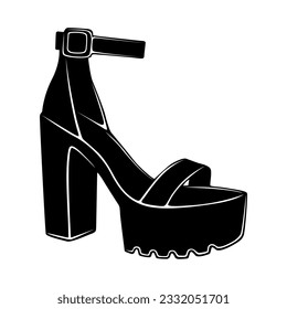 Icono de silueta negra de tacones altos vectoriales. Ilustración del logotipo de zapatos de mujer