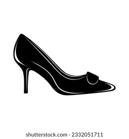 Vector high heels black silhouette icon. Women shoes logo design illustration