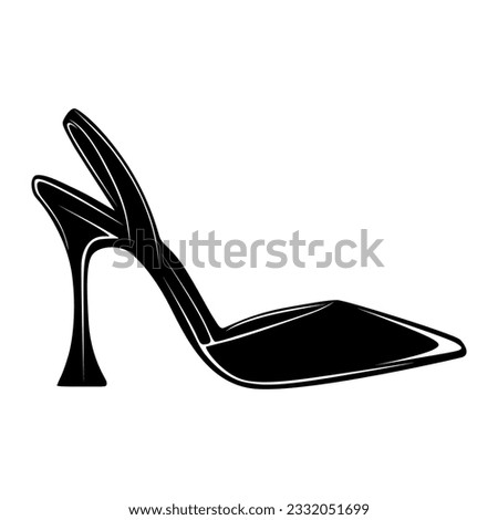 Vector high heels black silhouette icon. Women shoes logo design illustration
