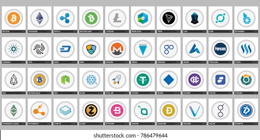 Vector high market cap digital currency logos and symbols