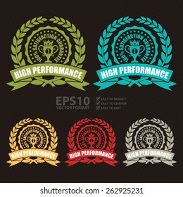 Vector : High Performance Satisfaction Guarantee Wheat Laurel Wreath, Ribbon, Badge, Label, Sticker, Sign or Icon