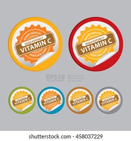 Vector : High Potency Vitamin C Good Health 100% Natural Infographics Icon on Circle Peeling Sticker