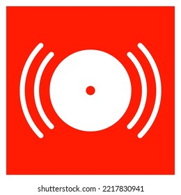 Vector high quality acoustic alarm symbol on red squared background. Danger bell sign