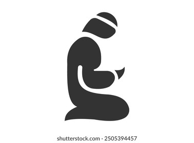 Vector high quality black stick figure icon of a prayer isolated on white background. Faith, humility and hope concept