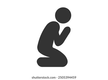 Vector de alta calidad icono de figura de palo negro de una oración aislada sobre fondo blanco. Concepto de fe, humildad y esperanza