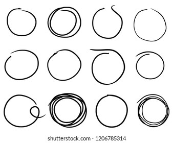 Vector high quality hand drawn scribble style circles design elements isolated on white background