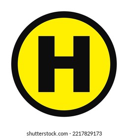 Vector high quality helicopter H symbol isolated on white background. Yellow round web button