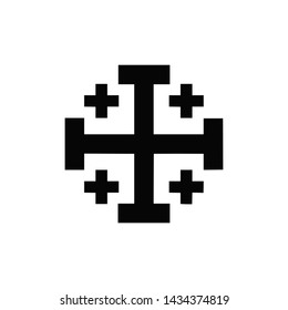 Vector high quality icon of the catholic crusaders style cross - black logo isolated on white background. Religion and faith vector editable icon 