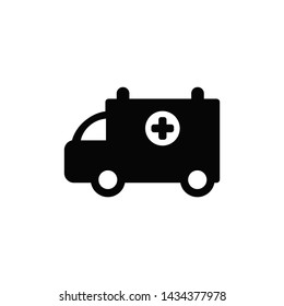 Vector high quality icon. Flat style black ambulance symbol isolated on white background. Healthcare and medical vector editable icon 
