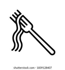 Icono vectorial de alta calidad de un tenedor que contiene espagueti aislado en el fondo blanco. Concepto de icono de línea de Pasta