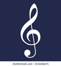 Vector high quality icon illustration of Treble clef white symbol isolated on dark background