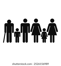 Vector high quality illustration of a family with parents, children and grandpa isolated - Family related graphic representation