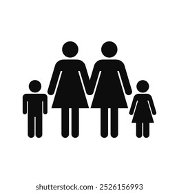 Vector high quality illustration of a family with two moms black symbol isolated - Modern lesbian family graphic representation