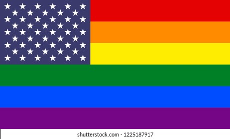 Vector high quality illustration of the rainbow gay and lesbian flag (LGBT movement) mashed up with usa flag - american LGBT community concept