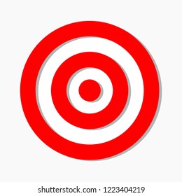 Vector high quality illustration of red target sign with flat style elegant shadows isolated on white background