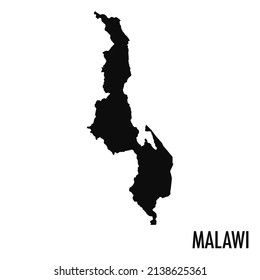 Mapa vectorial de alta calidad del estado africano de Malaui - Silueta negra simple mapa malauí de alta calidad