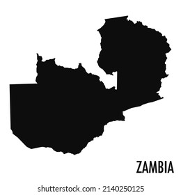 Vector high quality map of the African state of Zambia - Simple black silhouette high quality map