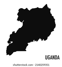Vector high quality map of the African state of Uganda - Simple black silhouette high quality Ugandan map