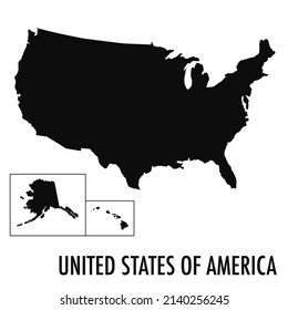 Vector high quality map of the American state of U.S.A. - Simple black silhouette high quality United States map