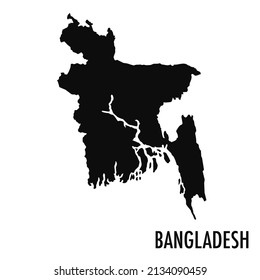 Vector high quality map of the Asian state of Bangladesh - Simple black silhouette high quality Bangladesh map