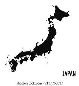 Vector high quality map of the Asian state of Japan - Simple black silhouette high quality Japanese map