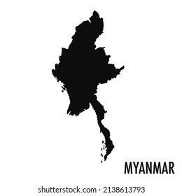 Mapa vectorial de alta calidad del estado asiático de Myanmar - Silueta negra simple mapa de Birmania de alta calidad