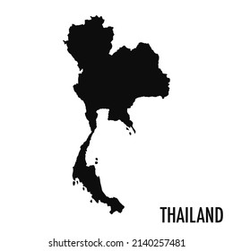 Vector high quality map of the Asian state of Thailand - Simple black silhouette high quality Thai map