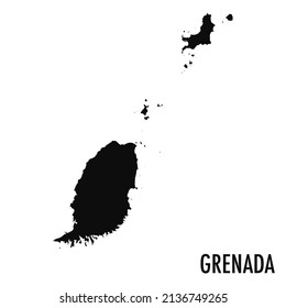 Vector High Quality Map Of The Caribbean Island State Of Grenada - Simple Black Silhouette High Quality Grenadian Map