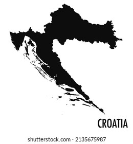 Mapa vectorial de alta calidad del estado europeo de Croacia - Silueta negra simple mapa croata de alta calidad