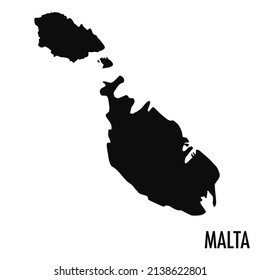 Vector high quality map of the European state of Malta - Simple black silhouette high quality Maltese map