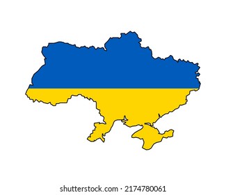 Vector high quality map of the European state of Ukraine - Simple hand made line drawing map in blue and yellow colours.