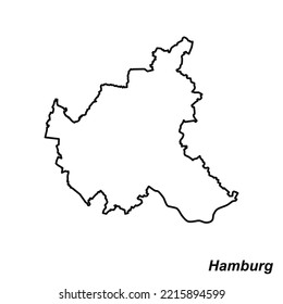 Vector high quality map of the German federal state of Hamburg - Simple hand made line drawing map