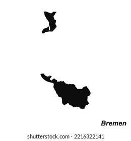 Vector high quality map of the German federal state of Bremen - Black silhouette map isolated on white
