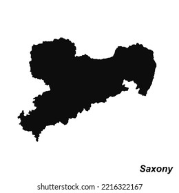 Vector high quality map of the German federal state of Saxony - Black silhouette map isolated on white