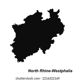 Vector high quality map of the German federal state of North Rhine-Westphalia - Black silhouette map isolated on white