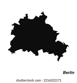 Vector high quality map of the German federal state of Berlin - Black silhouette map isolated on white