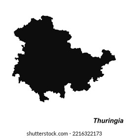 Vector high quality map of the German federal state of Thuringia - Black silhouette map isolated on white
