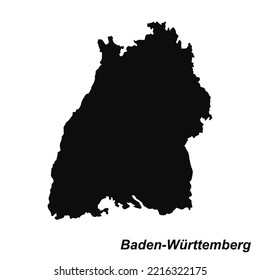 Vector high quality map of the German federal state of Baden-Württemberg - Black silhouette map isolated on white