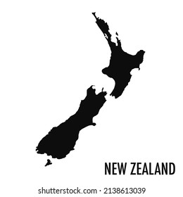 Vector high quality map of the Oceanian state of New Zealand - Simple black silhouette high quality New Zealand map