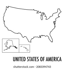 Vector high quality map of the United States of America (Usa) - Simple hand made line drawing map