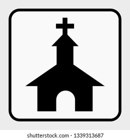 Vector high quality pictogram icon of a catholic church with bell tower and crucifix on the top