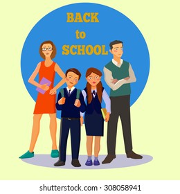 Vector . High school student. brown schoolboys in a school uniform with a school backpack