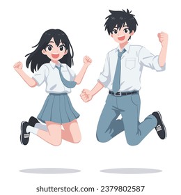 vector high school students jumping illustration