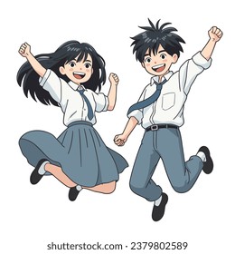 vector high school students jumping illustration