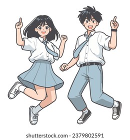 vector high school students jumping illustration