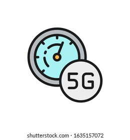 Vector high speed 5G internet flat color line icon.