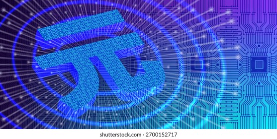 Vector high tech 3D banner. Digital yuan. Peoples Republic of China. Computer chip, laser beams. State cryptocurrency. Chinese central bank electronic money