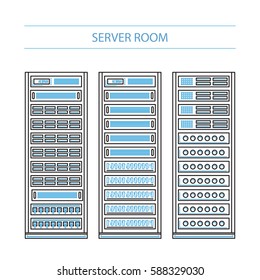 Vector high tech internet data center. Network equipment that is used to organize the server room