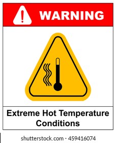 Vector high temperature warning sign, extreme hot temperature conditions danger symbol and sticker for public places